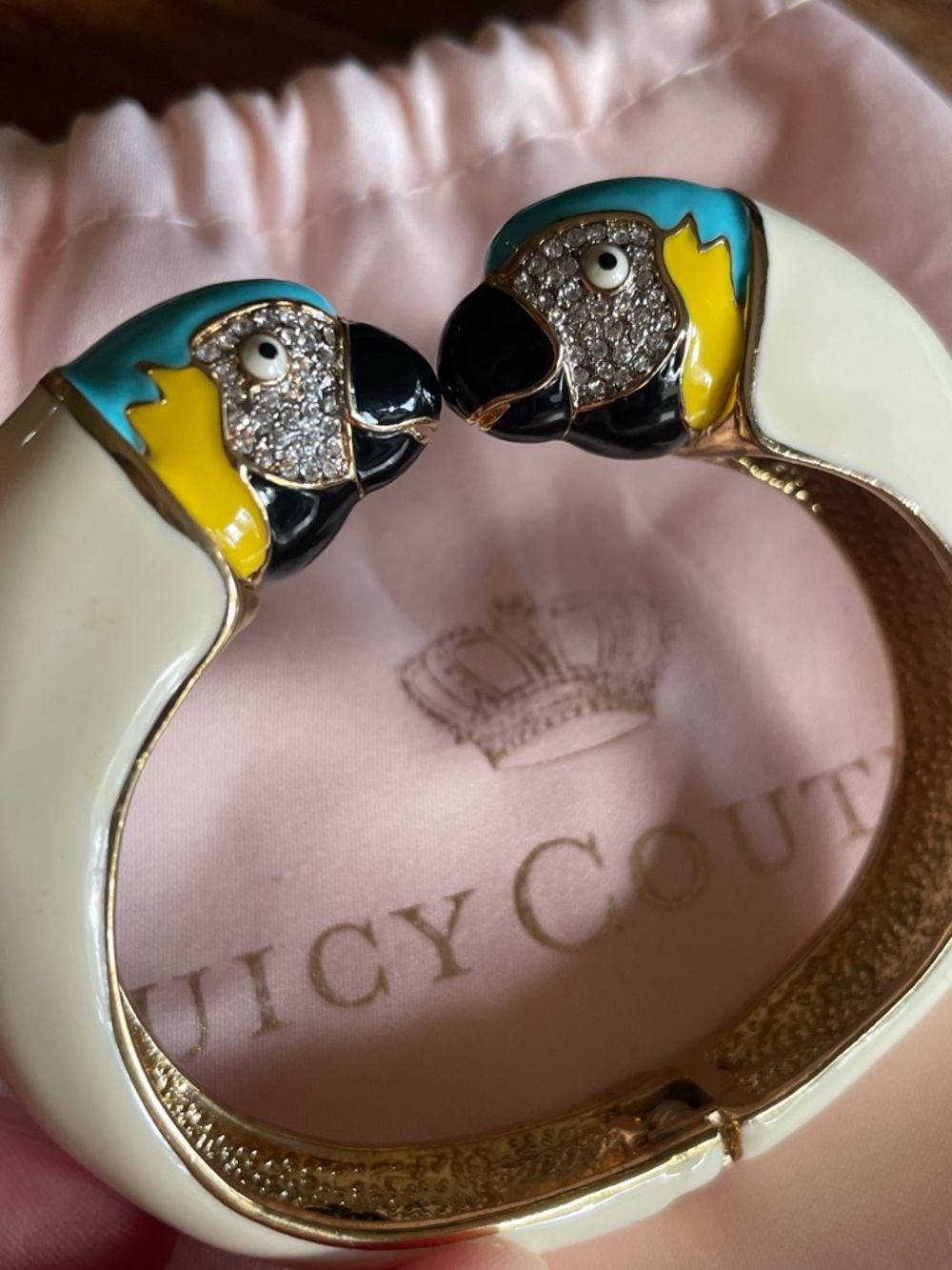 Rare vintage Juicy Couture enamel Macaw Parrot bangle bracelet